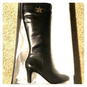 Ralph Lauren Black Sula Calfskin Boot 9.5